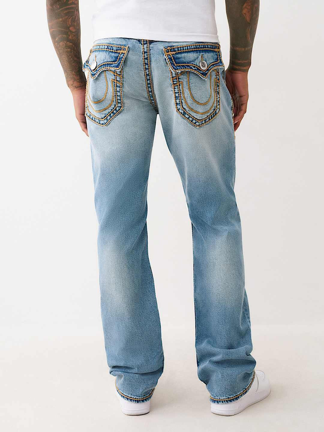 True Religion Men Blue Straight Fit Washed Rope Stitch Ricky Jeans
