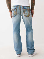 True Religion Men Blue Straight Fit Washed Rope Stitch Ricky Jeans