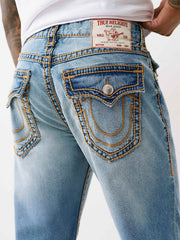 True Religion Men Blue Straight Fit Washed Rope Stitch Ricky Jeans