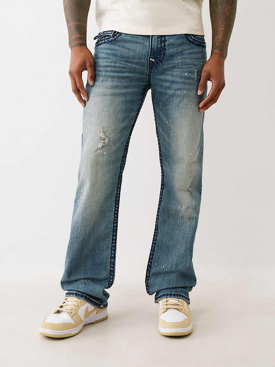 True Religion Men Blue Straight Fit Washed Super T Ricky Jeans