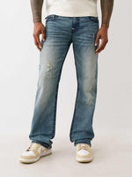 True Religion Men Blue Straight Fit Washed Super T Ricky Jeans