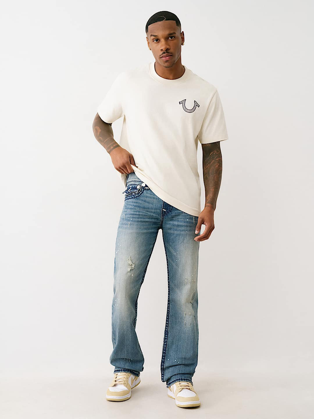 True Religion Men Blue Straight Fit Washed Super T Ricky Jeans