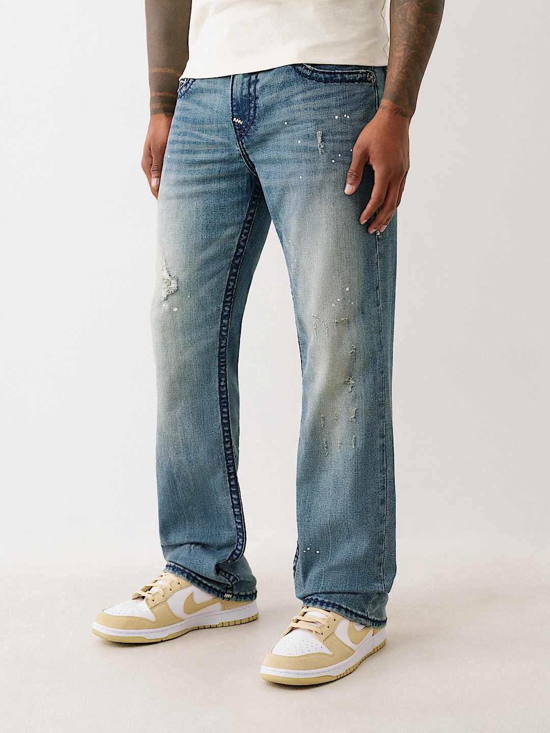 True Religion Men Blue Straight Fit Washed Super T Ricky Jeans