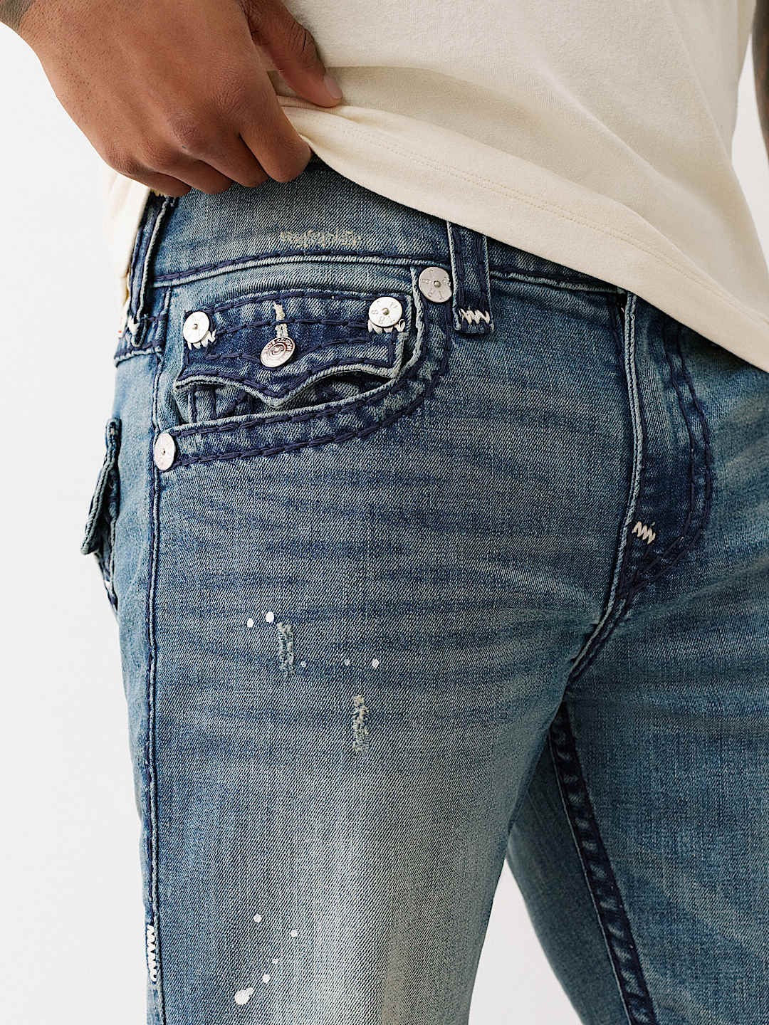 True Religion Men Blue Straight Fit Washed Super T Ricky Jeans