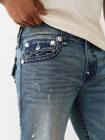 True Religion Men Blue Straight Fit Washed Super T Ricky Jeans