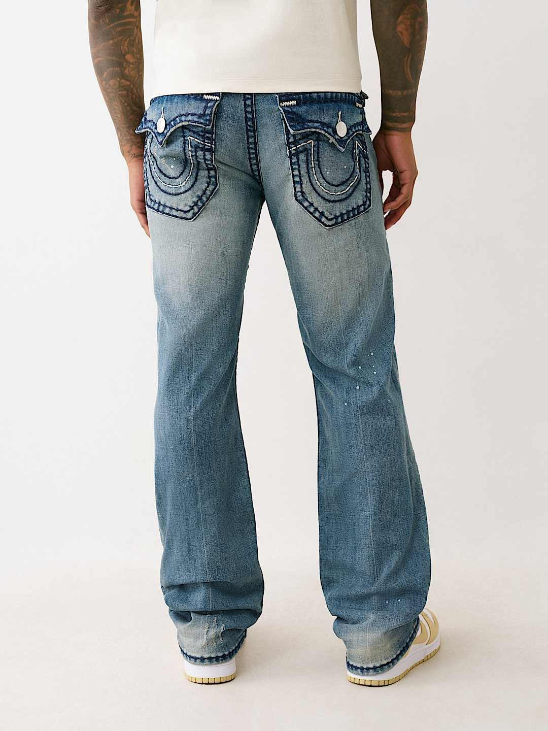 True Religion Men Blue Straight Fit Washed Super T Ricky Jeans
