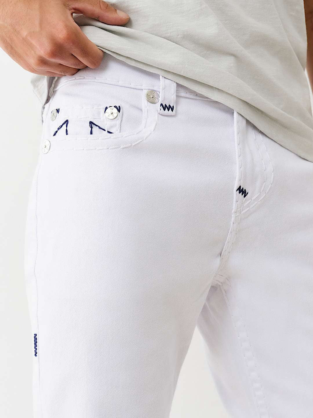 True Religion Men White Straight Fit Solid Super T Ricky Jeans