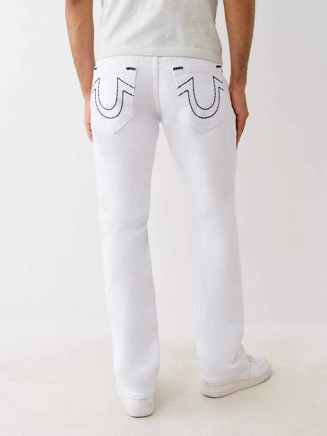 True Religion Men White Straight Fit Solid Super T Ricky Jeans