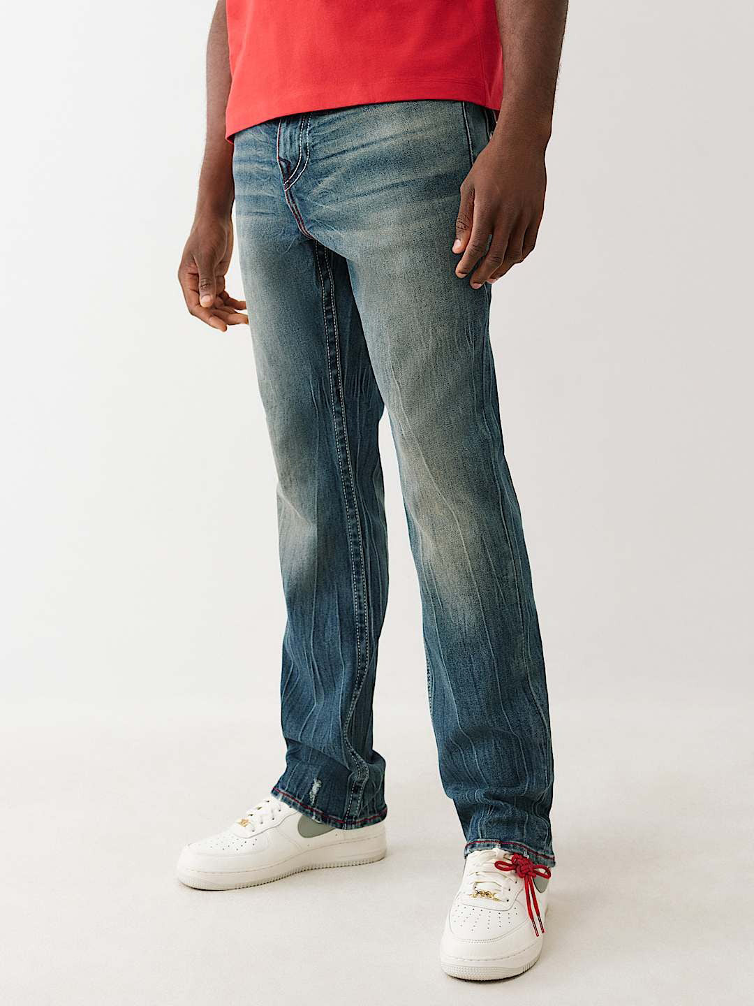True Religion Men Blue Straight Fit Washed Sn Ricky Jeans