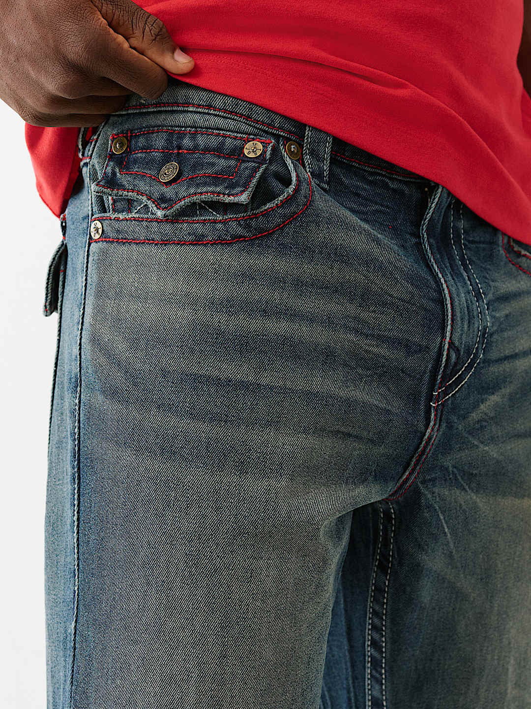 True Religion Men Blue Straight Fit Washed Sn Ricky Jeans