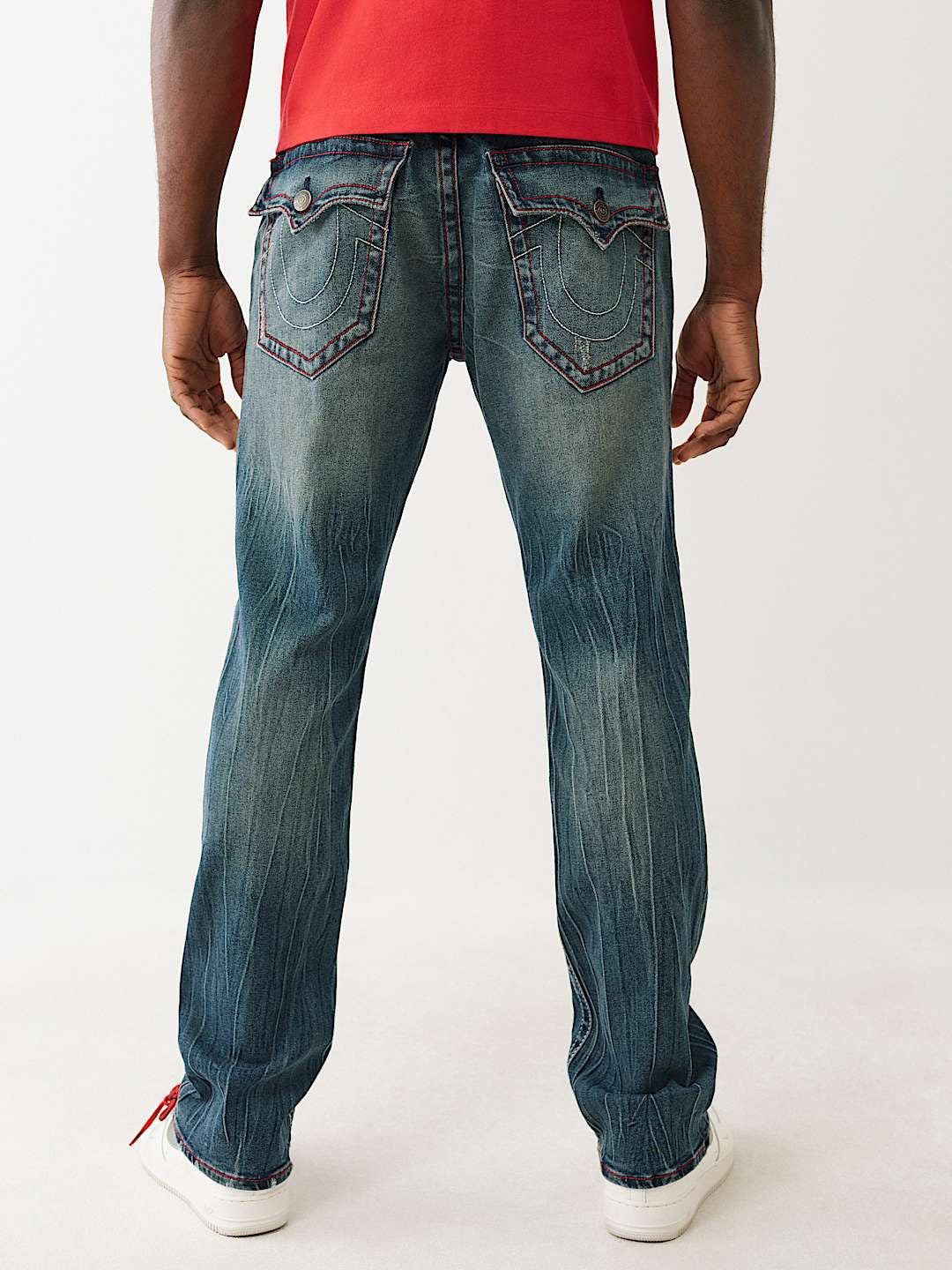 True Religion Men Blue Straight Fit Washed Sn Ricky Jeans