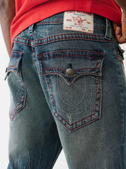 True Religion Men Blue Straight Fit Washed Sn Ricky Jeans