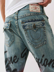 True Religion Men Blue Straight Fit Washed Sn Ricky Jeans