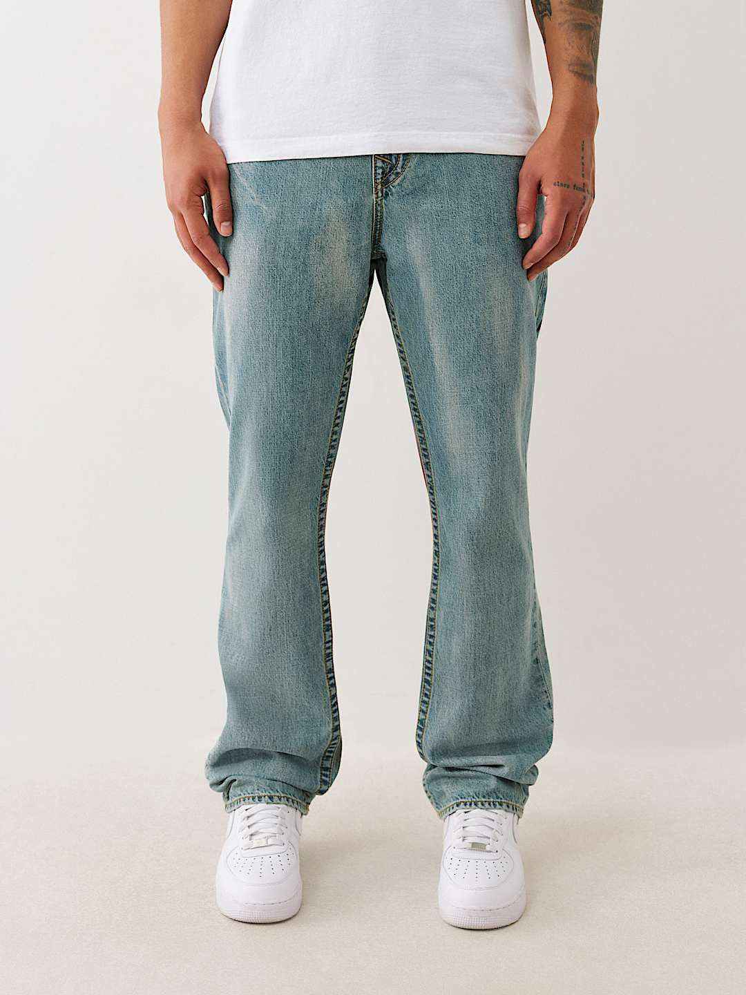 True Religion Men Blue Straight Fit Washed Sn Ricky Jeans
