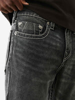 True Religion Men Black Straight Fit Washed Big T Ricky Jeans
