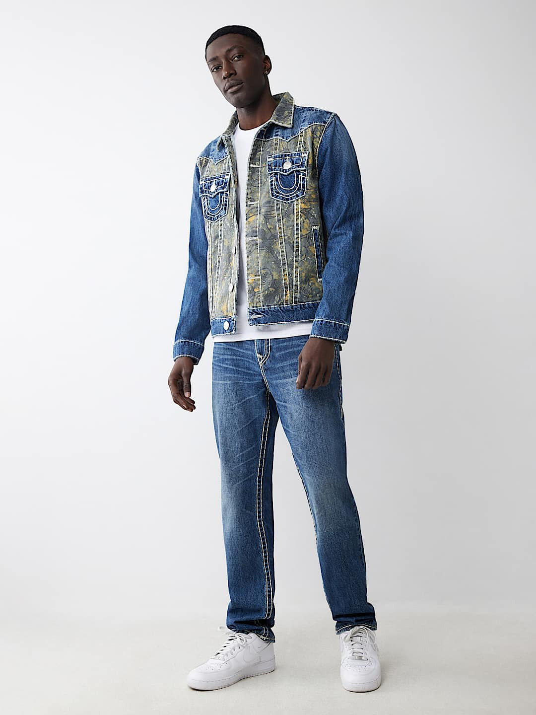 True Religion Men Blue Washed Shirt Collar Jacket