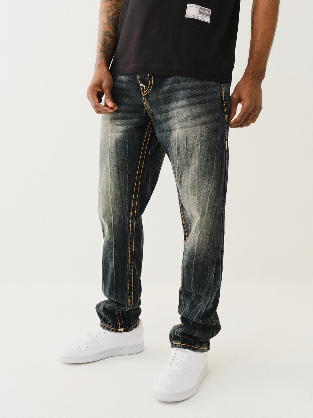 True Religion Men Blue Slim Fit Washed Jeans