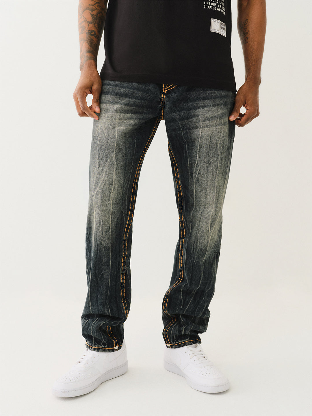 True Religion Men Blue Slim Fit Washed Jeans