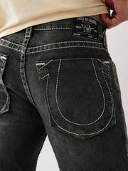 True Religion Men Black Straight Fit Washed Big T Ricky Shorts