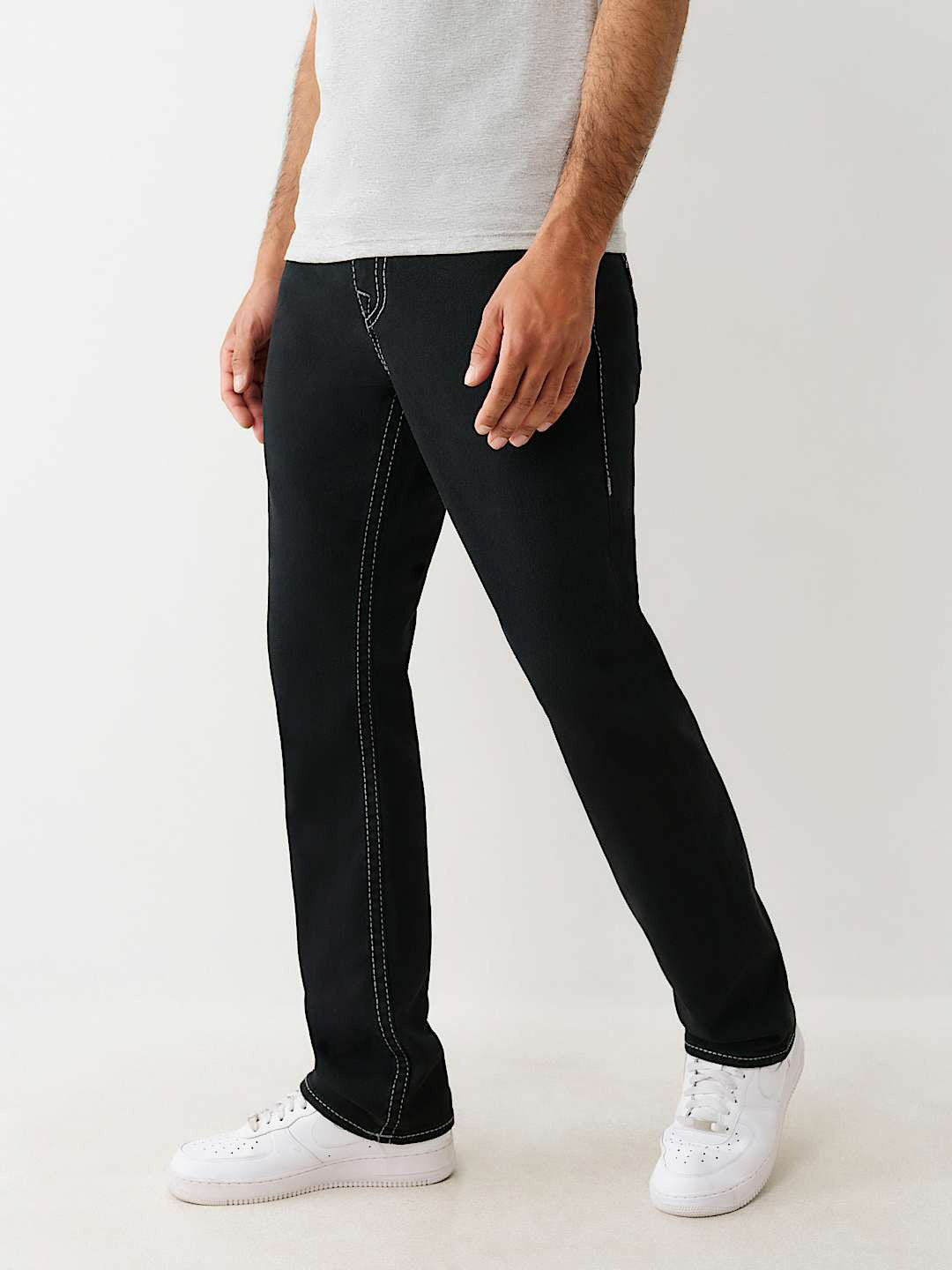 True Religion Men Black Straight Fit Solid Embroidered Ricky Jeans