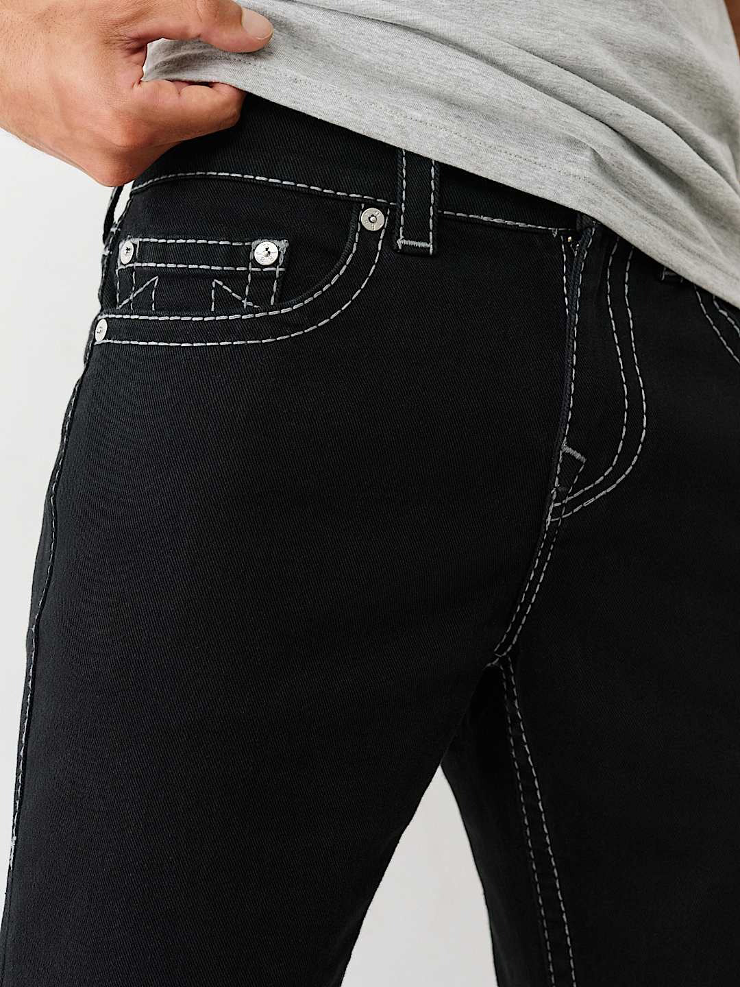 True Religion Men Black Straight Fit Solid Embroidered Ricky Jeans