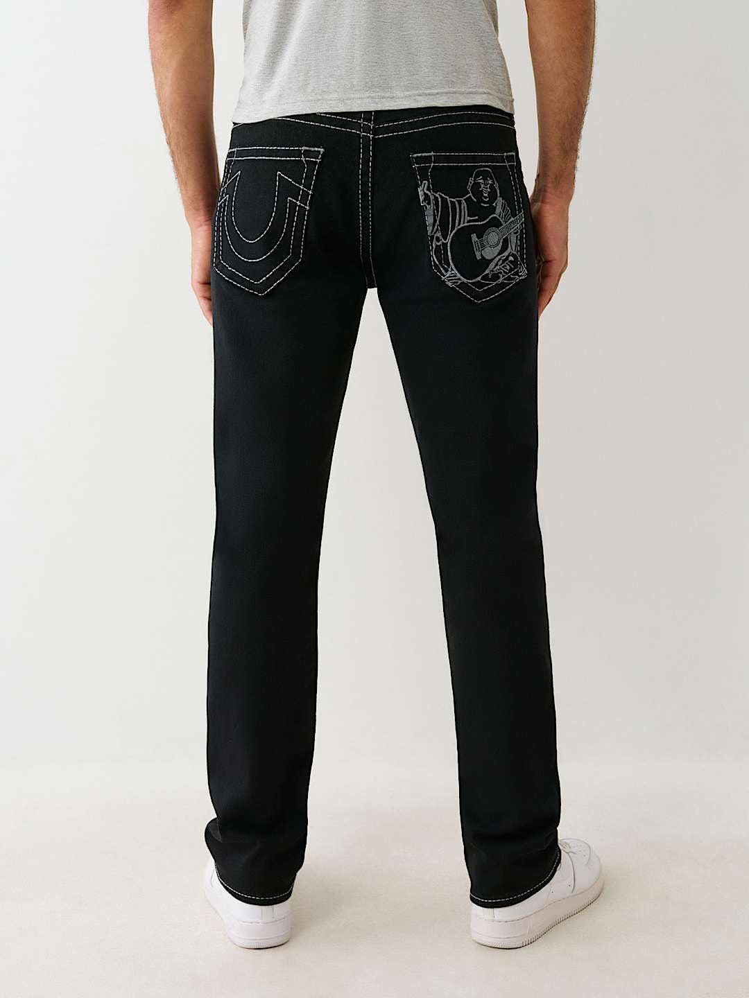 True Religion Men Black Straight Fit Solid Embroidered Ricky Jeans