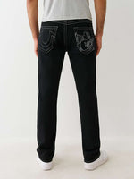 True Religion Men Black Straight Fit Solid Embroidered Ricky Jeans