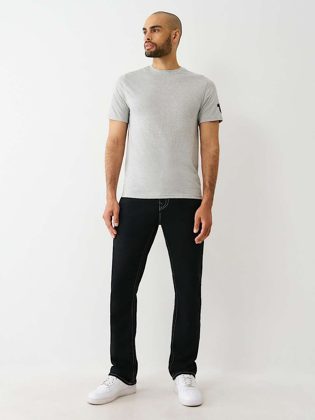 True Religion Men Black Straight Fit Solid Embroidered Ricky Jeans