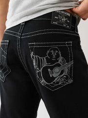 True Religion Men Black Straight Fit Solid Embroidered Ricky Jeans