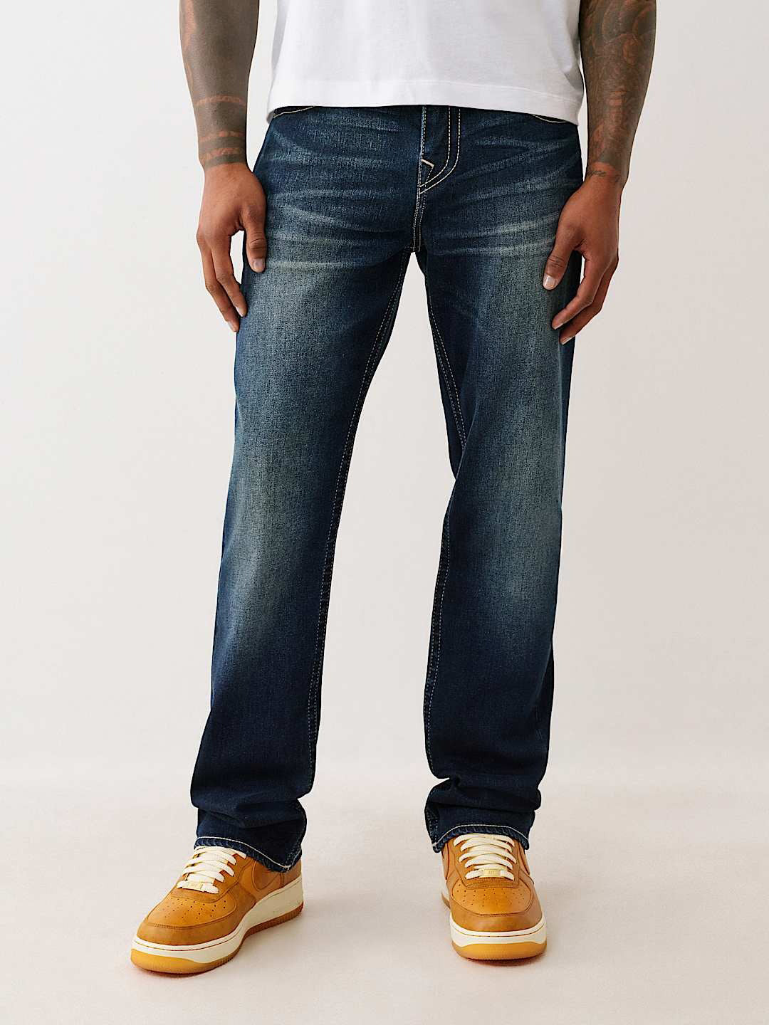 True Religion Men Blue Straight Fit Washed Embroidered Ricky Jeans