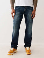 True Religion Men Blue Straight Fit Washed Embroidered Ricky Jeans