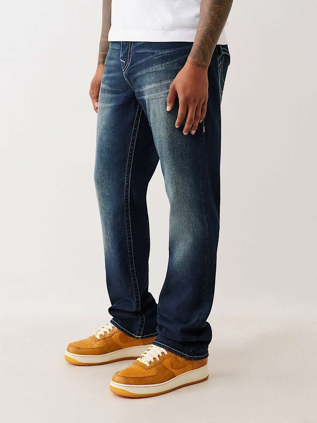 True Religion Men Blue Straight Fit Washed Embroidered Ricky Jeans