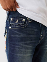 True Religion Men Blue Straight Fit Washed Embroidered Ricky Jeans