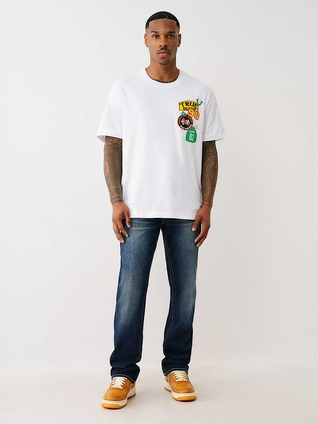 True Religion Men Blue Straight Fit Washed Embroidered Ricky Jeans