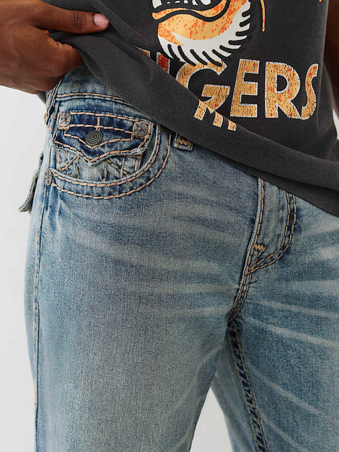 True Religion Men Blue Straight Fit Super T RICKY Jeans – Denim