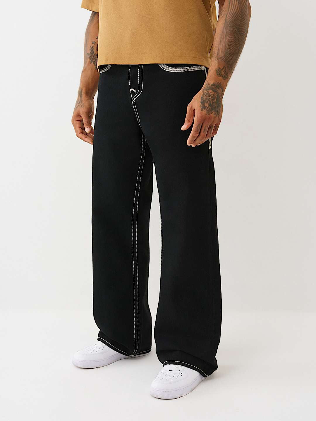 TRUE RELIGION Men VINNY Super T Flat Lock Black Jeans