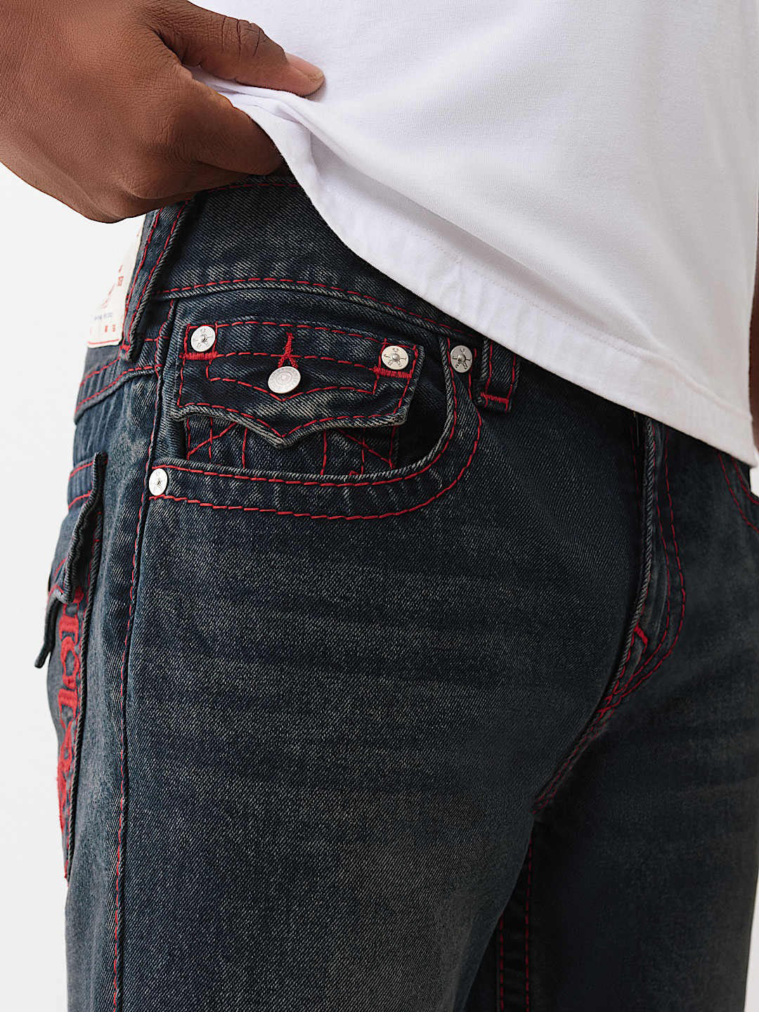 TRUE RELIGION Men RICKY Embroidered Dark Indigo Jeans