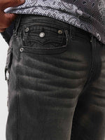 TRUE RELIGION Men Dark Grey Embroidered Ricky Straight Fit Jeans