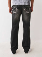 TRUE RELIGION Men Dark Grey Embroidered Ricky Straight Fit Jeans