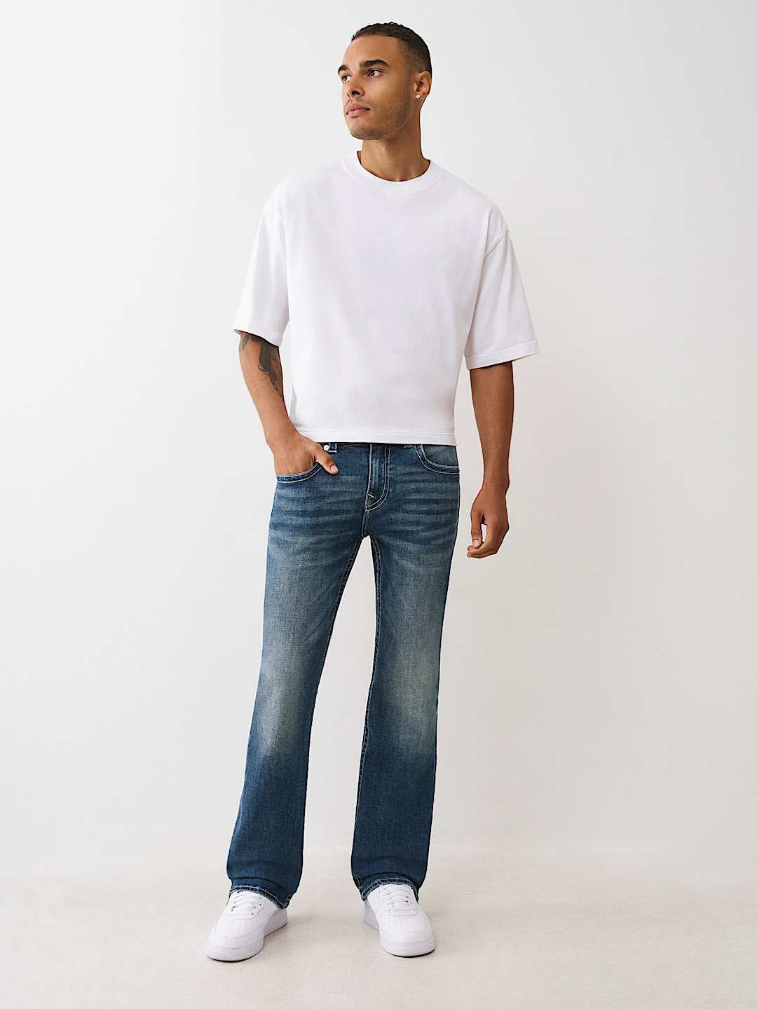 TRUE RELIGION Men Blue Embroidered Billy Bootcut Fit Jeans