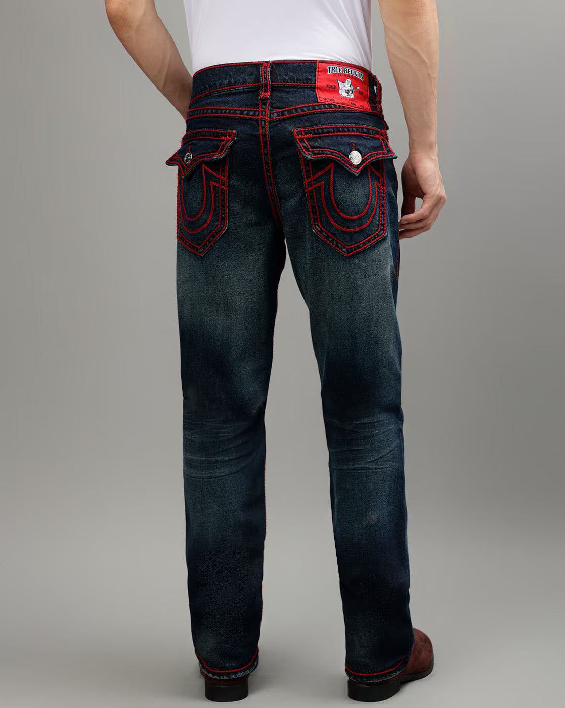 Men rope stitch ricky straight fit dark wash jeans