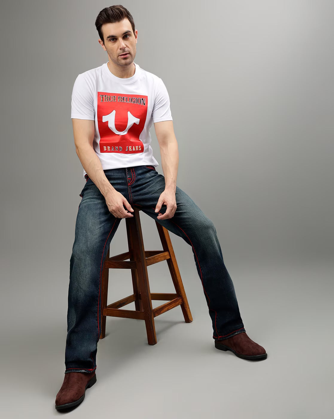 Men rope stitch ricky straight fit dark wash jeans