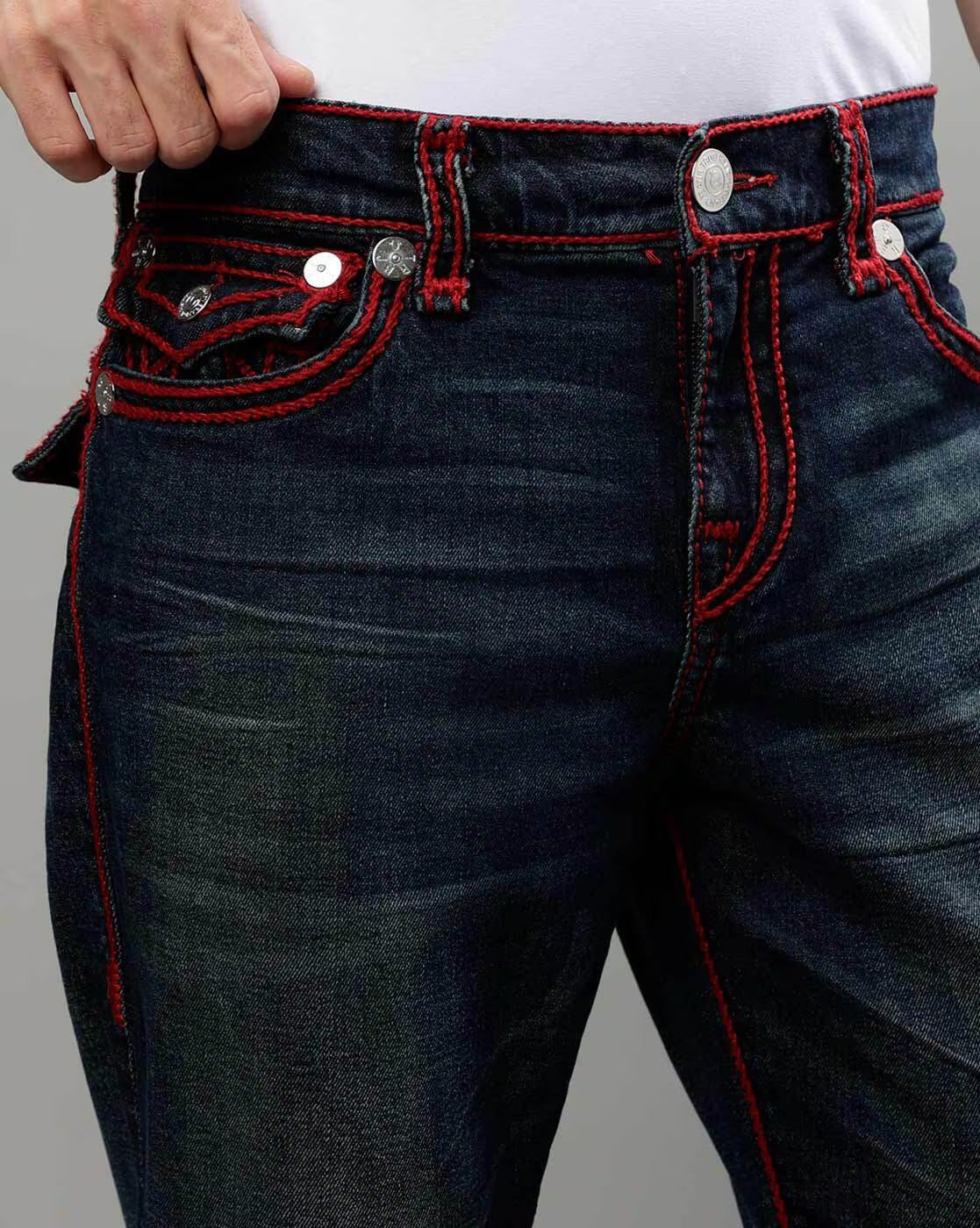 Men rope stitch ricky straight fit dark wash jeans