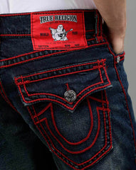 True Religion Men Rope Stitch Ricky Straight Fit Dark Wash Jeans