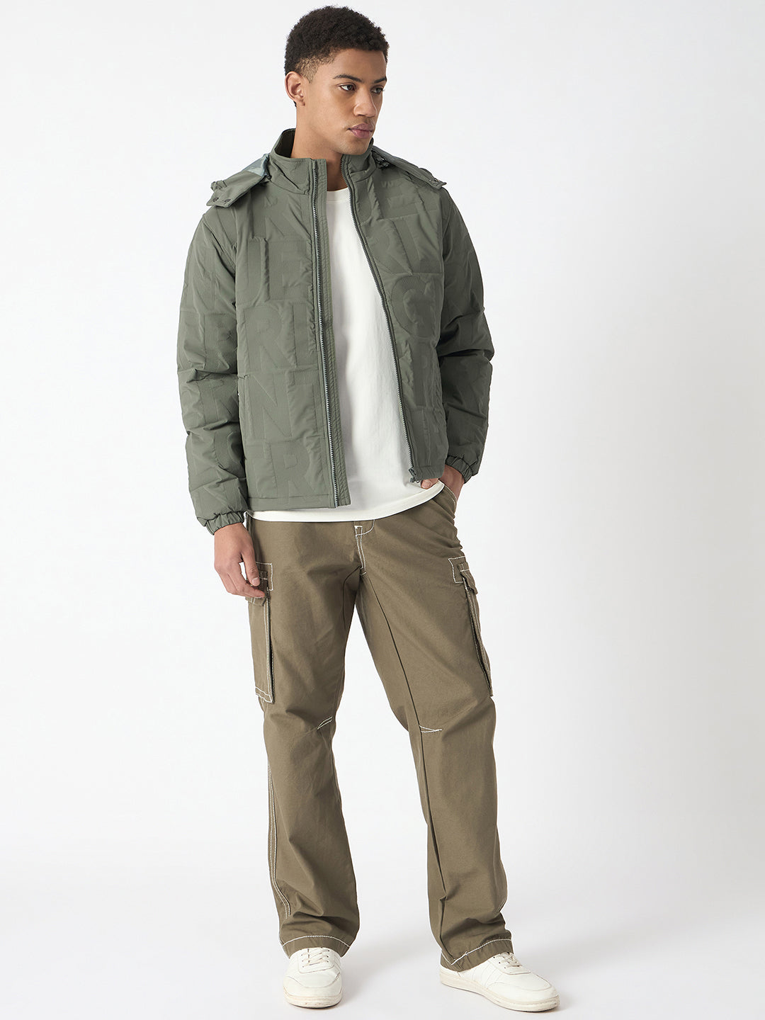 True Religion Men Green Solid Stand Collar Full Sleeves Bomber Jacket