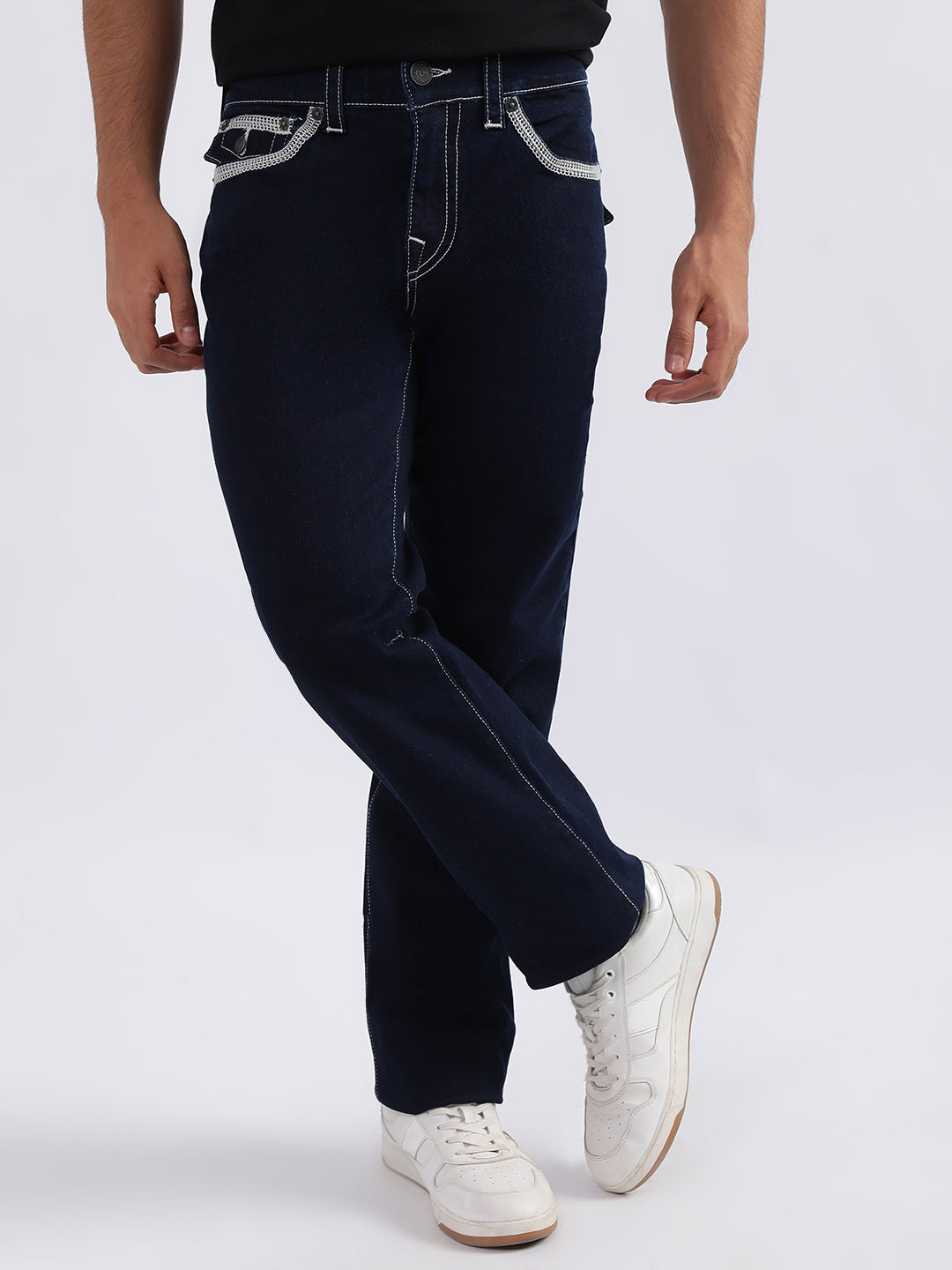 True Religion Men Black Solid Straight Fit Jeans