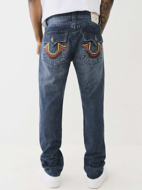 Men cross stitch ricky straight fit dark wash jeans