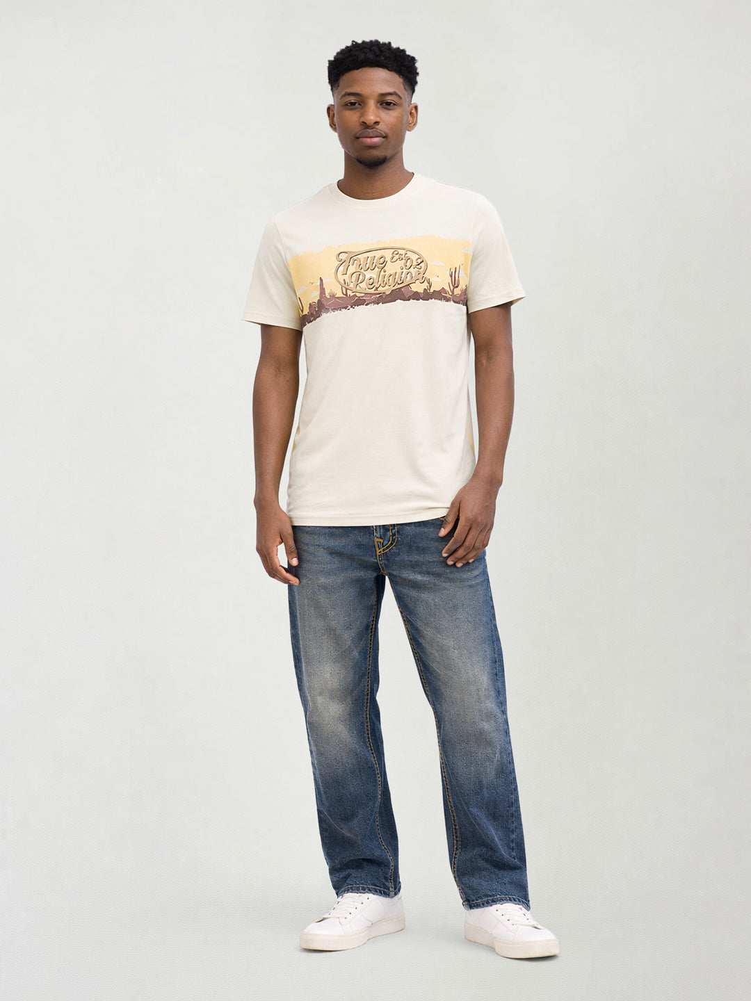 Men beige printed regular fit t-shirt