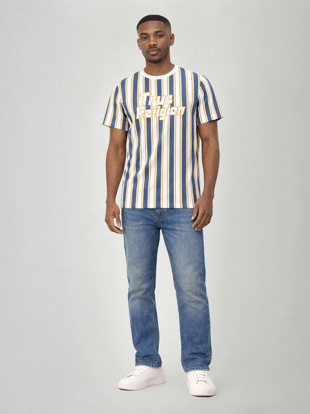 True Religion Men Multicolor Striped Regular Fit Pure Cotton T-Shirt