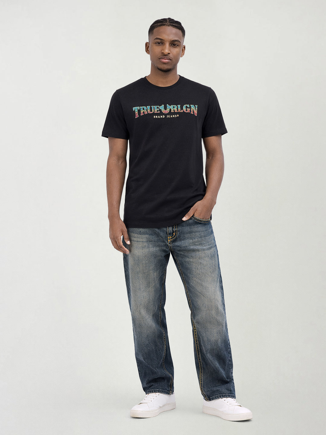 True Religion Men Black Solid Regular Fit T-Shirt
